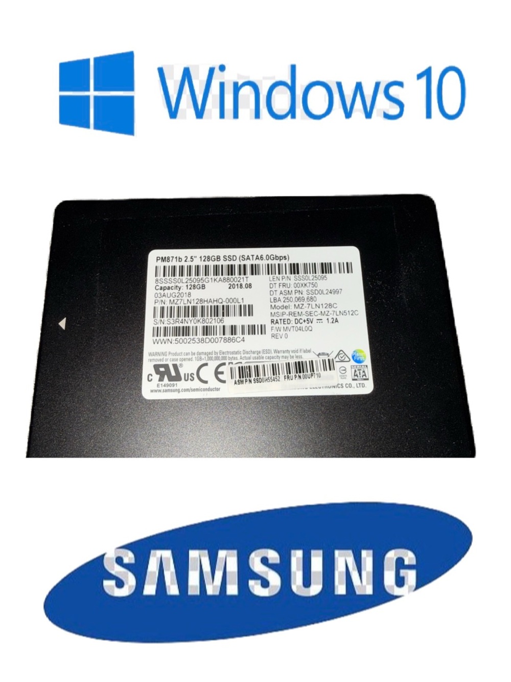 Samsung 128GB SSD SATA III 2.5 Internal SSD Windows 10 Pro Preinstalled EUC